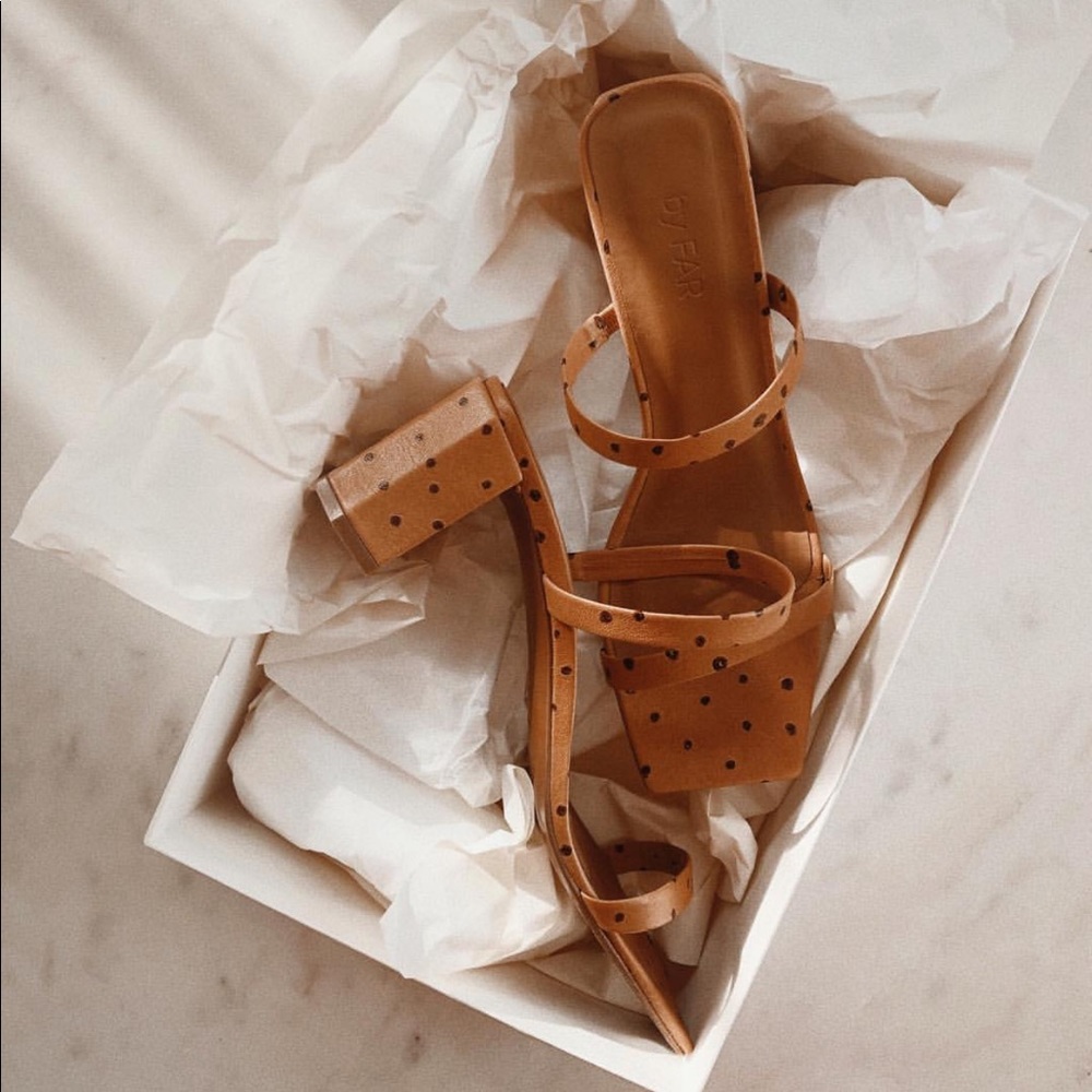 ***ISO*** BY FAR Tanya Nude Ostrich Sandals